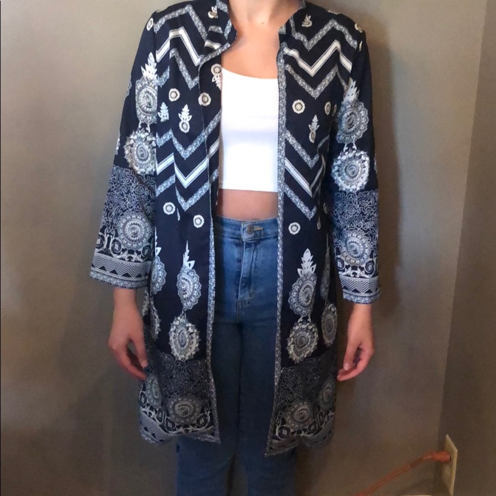 Navy & White cardigan/trench